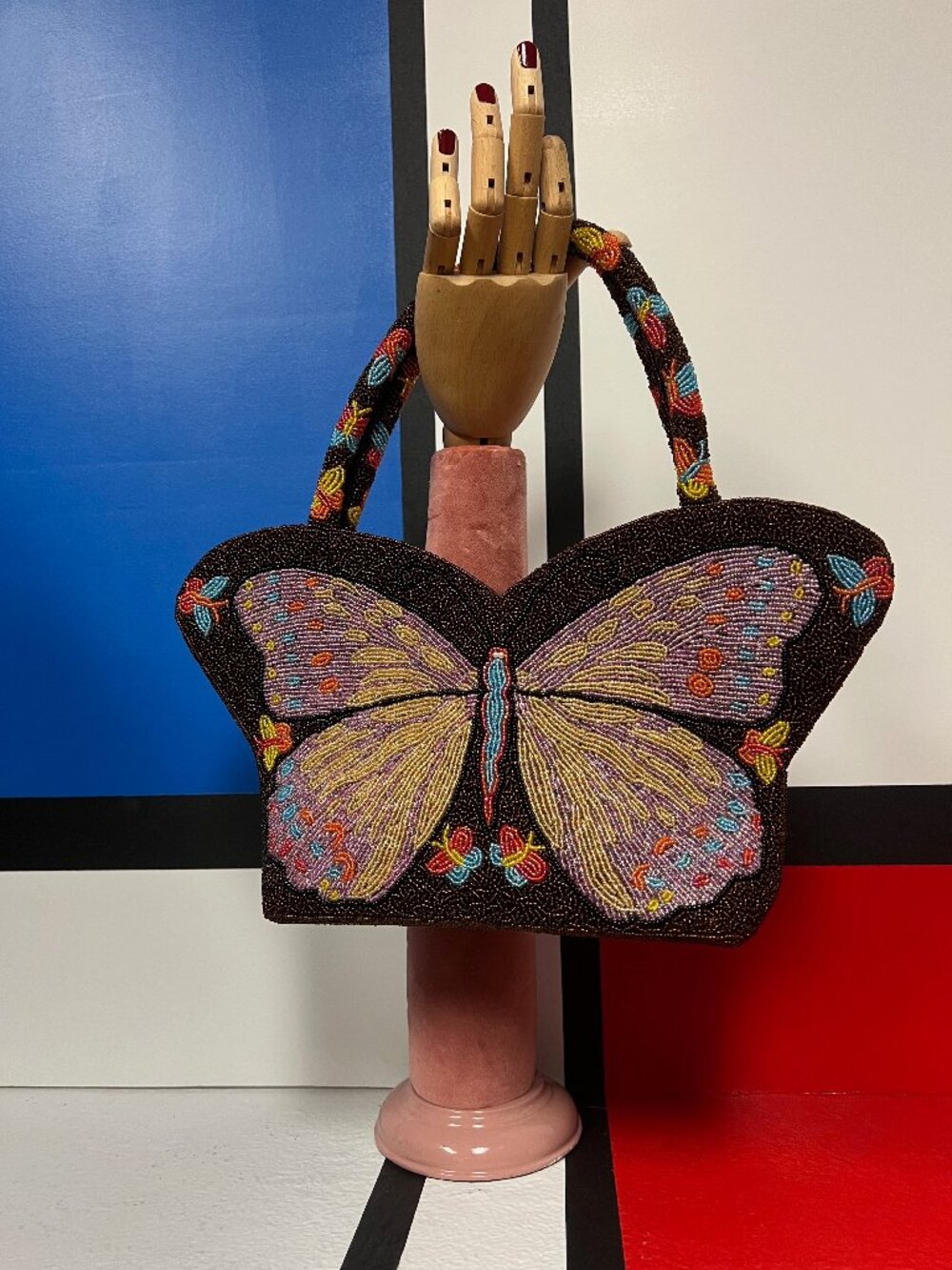 EUC Vintage Y2K Glass Seed Beaded Brown Butterfly Medium Purse Handbag